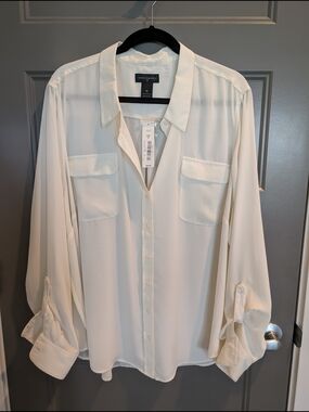 Investments Cream Long-Sleeve Button-Down Shirt Size 3X NWT